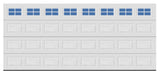 Short raised panel double garage door with windows