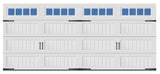 Long carriage panel garage door with windows